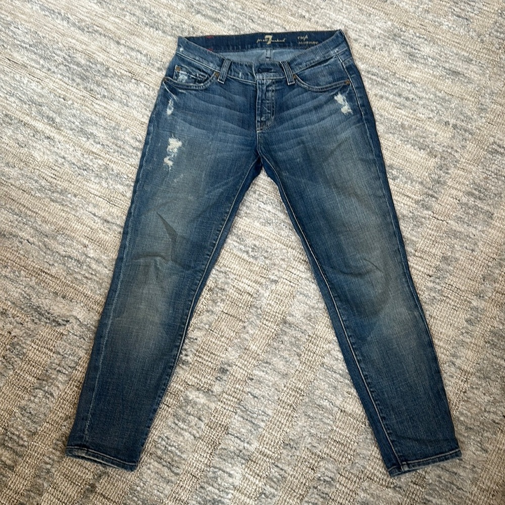 7 For All Mankind Crop Roxanne Jeans. Size 24. Distressed. New no tags.